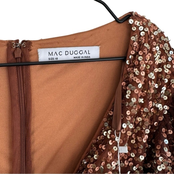 Mac Duggal Copper Sequined Wrap Over 18 Butterfly Sleeve Draped Gown Formal - Picture 9 of 12